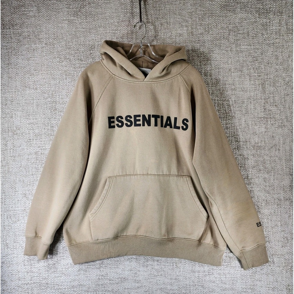 Fear of God Essentials Hoodie Mens Large Tan Khaki Logo Pullover Fleece